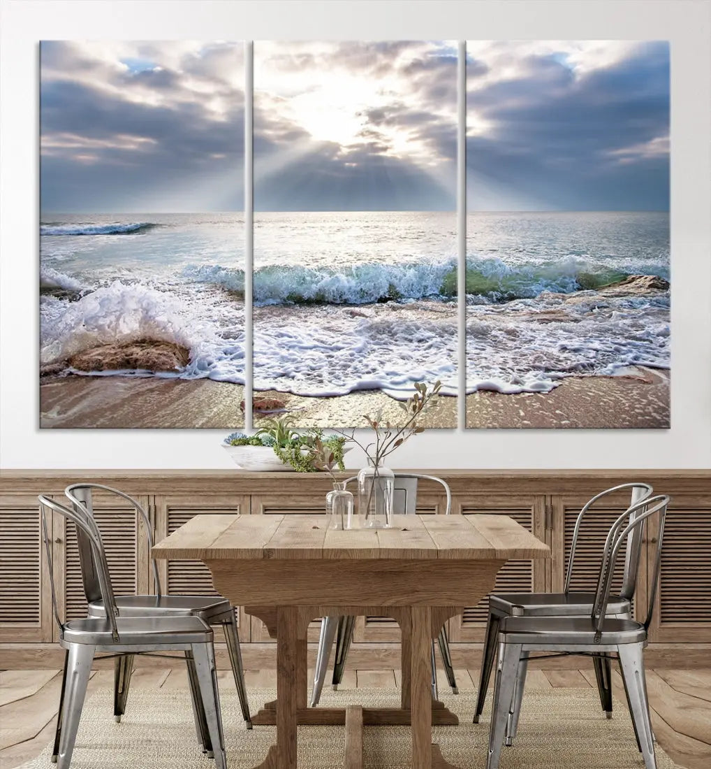 Coastal Beach Artwork Ocean Landscape Framed Canvas Wall Art Giclee Print