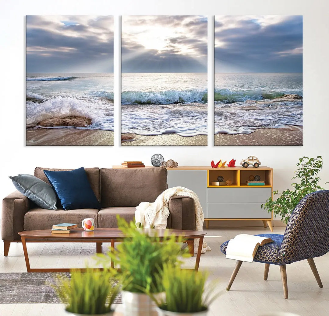 Coastal Beach Artwork Ocean Landscape Framed Canvas Wall Art Giclee Print