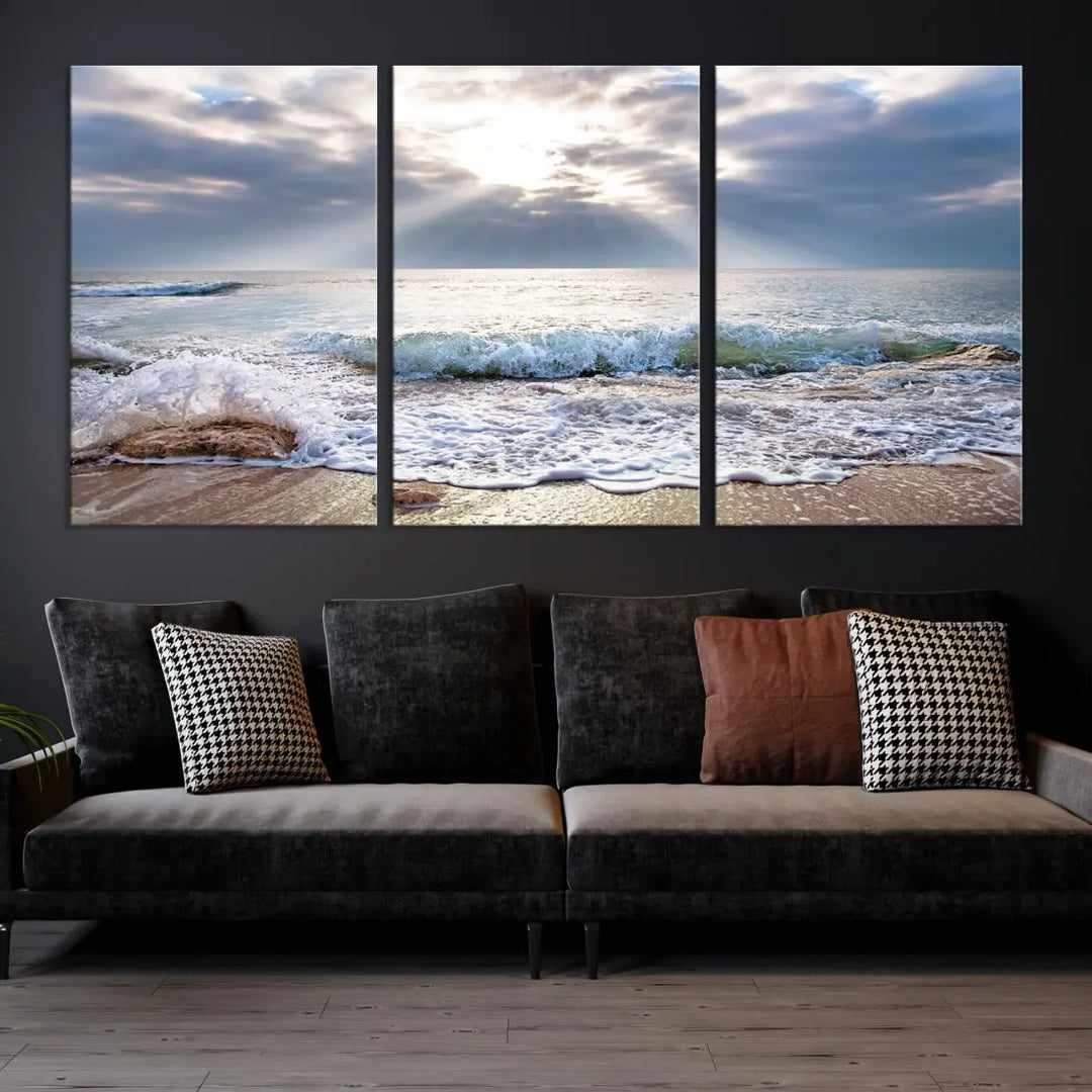 Coastal Beach Artwork Ocean Landscape Framed Canvas Wall Art Giclee Print