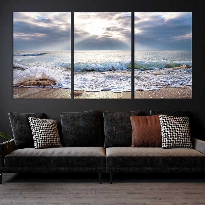 Coastal Beach Artwork Ocean Landscape Framed Canvas Wall Art Giclee Print