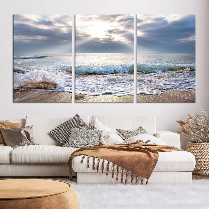 Coastal Beach Artwork Ocean Landscape Framed Canvas Wall Art Giclee Print