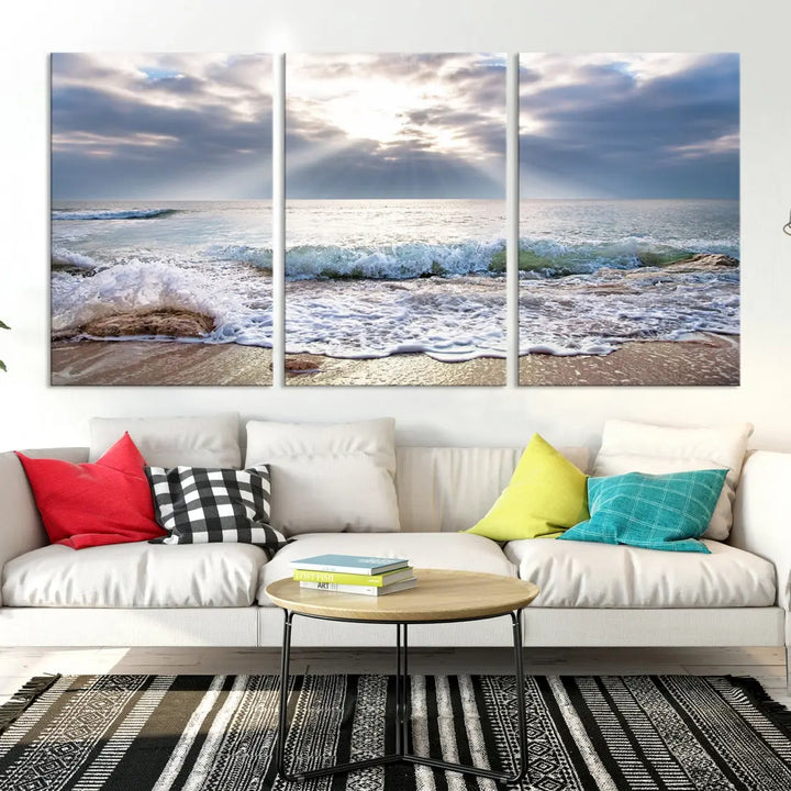 Coastal Beach Artwork Ocean Landscape Framed Canvas Wall Art Giclee Print