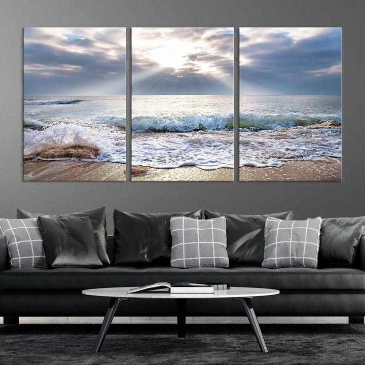 Coastal Beach Artwork Ocean Landscape Framed Canvas Wall Art Giclee Print