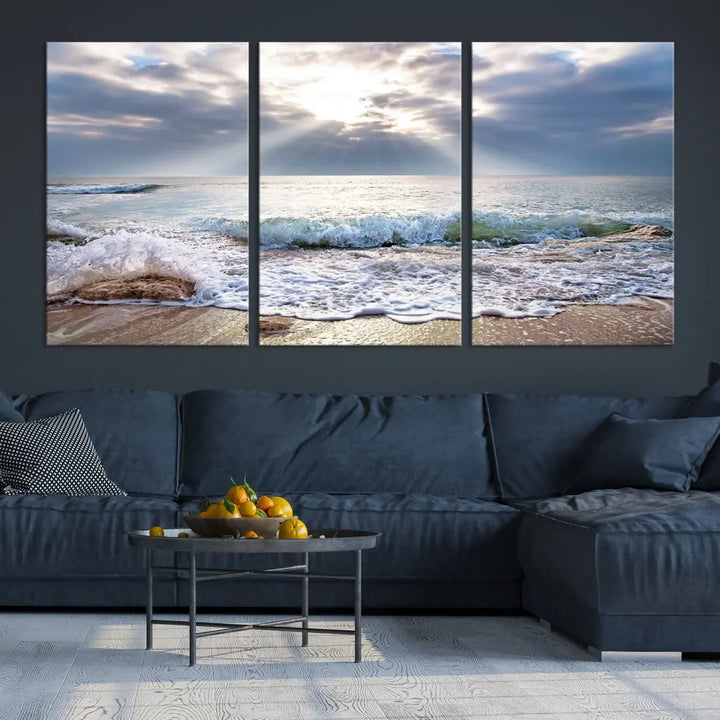 Coastal Beach Artwork Ocean Landscape Framed Canvas Wall Art Giclee Print