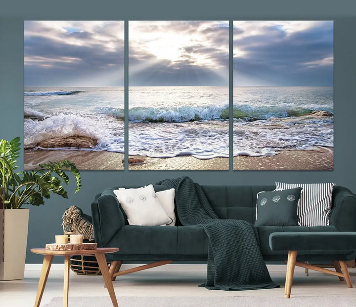 Coastal Beach Artwork Ocean Landscape Framed Canvas Wall Art Giclee Print