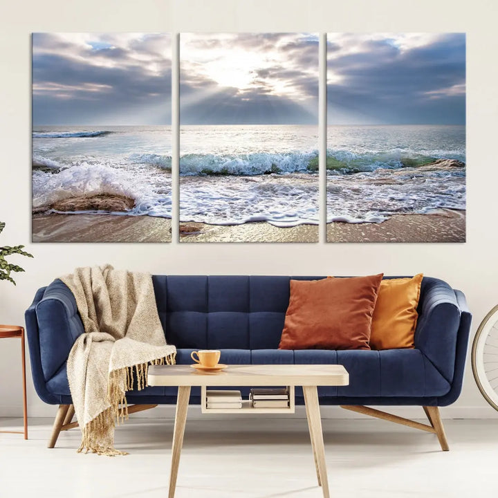 Coastal Beach Artwork Ocean Landscape Framed Canvas Wall Art Giclee Print