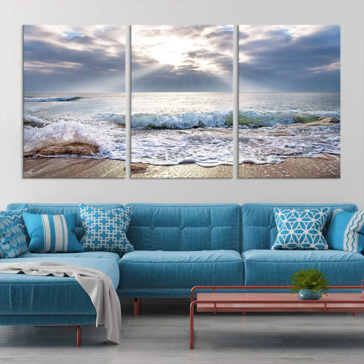 Coastal Beach Artwork Ocean Landscape Framed Canvas Wall Art Giclee Print