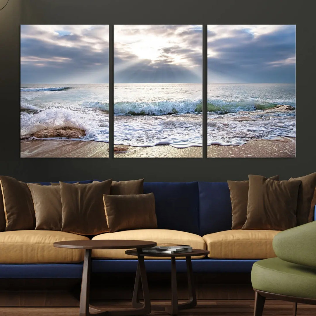 Coastal Beach Artwork Ocean Landscape Framed Canvas Wall Art Giclee Print