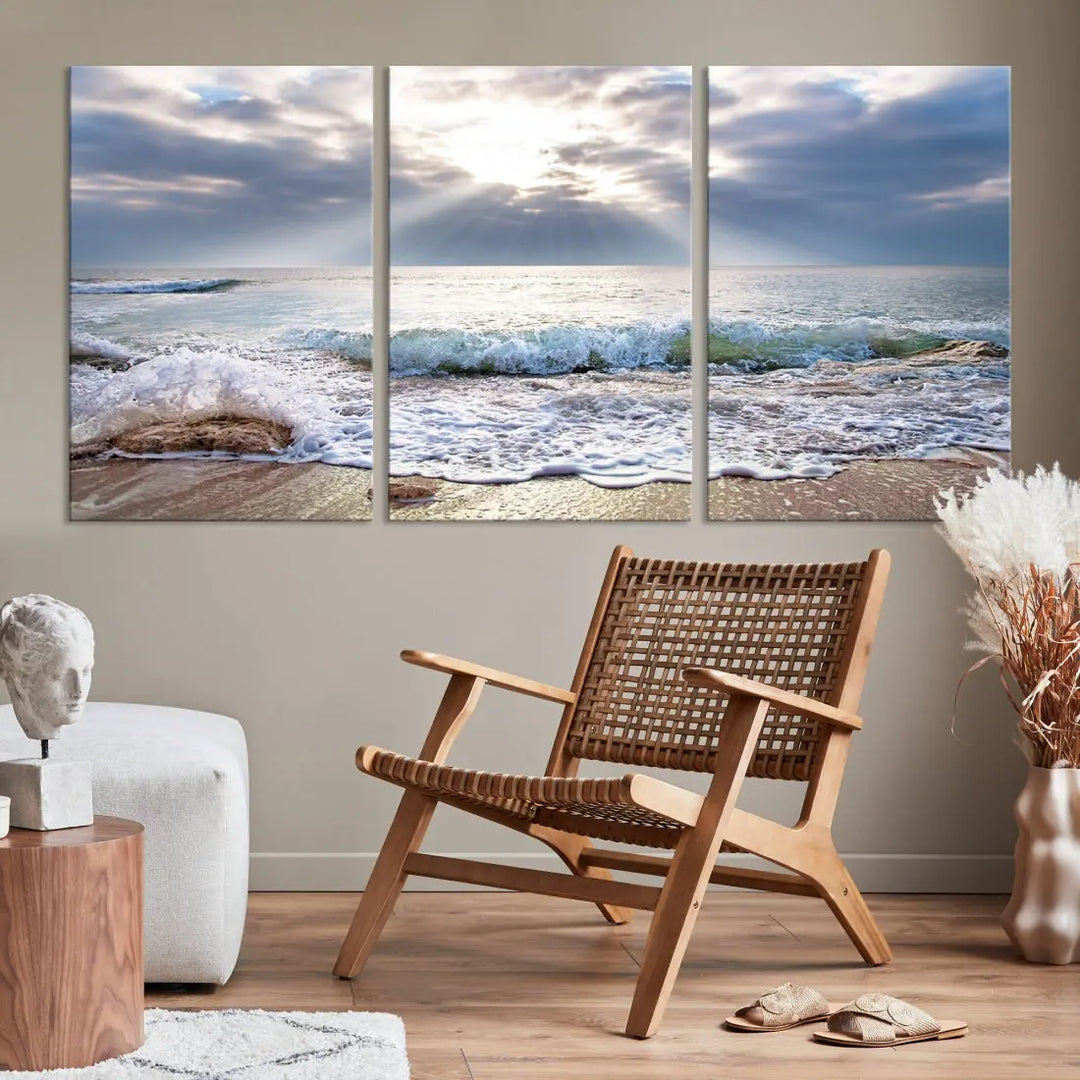 Coastal Beach Artwork Ocean Landscape Framed Canvas Wall Art Giclee Print