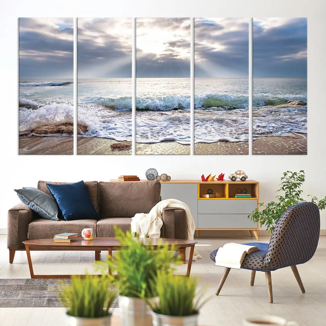 Coastal Beach Artwork Ocean Landscape Framed Canvas Wall Art Giclee Print