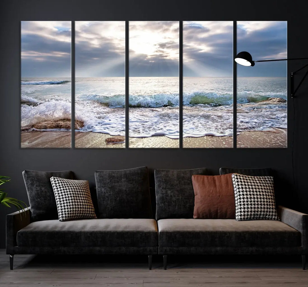 Coastal Beach Artwork Ocean Landscape Framed Canvas Wall Art Giclee Print