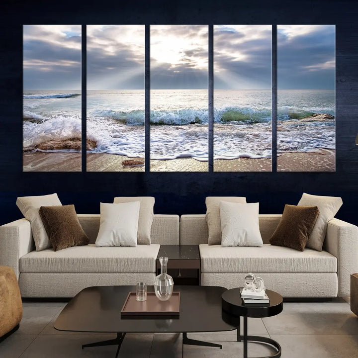 Coastal Beach Artwork Ocean Landscape Framed Canvas Wall Art Giclee Print