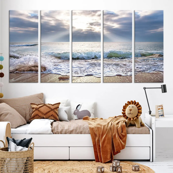 Coastal Beach Artwork Ocean Landscape Framed Canvas Wall Art Giclee Print