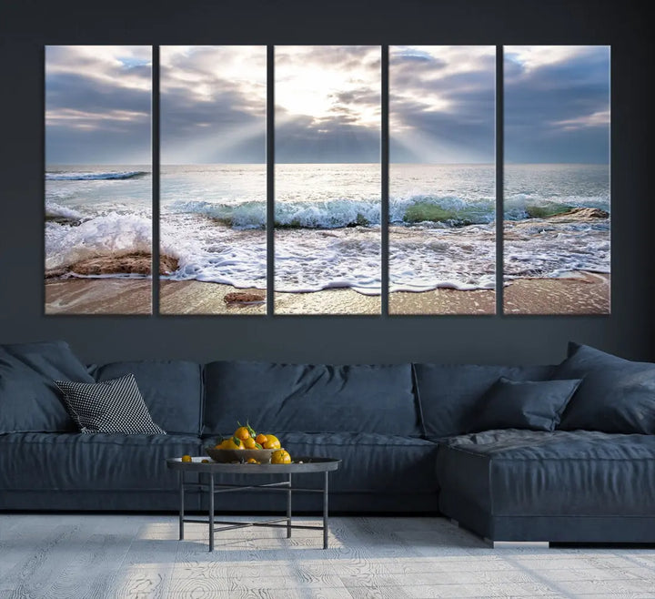 Coastal Beach Artwork Ocean Landscape Framed Canvas Wall Art Giclee Print