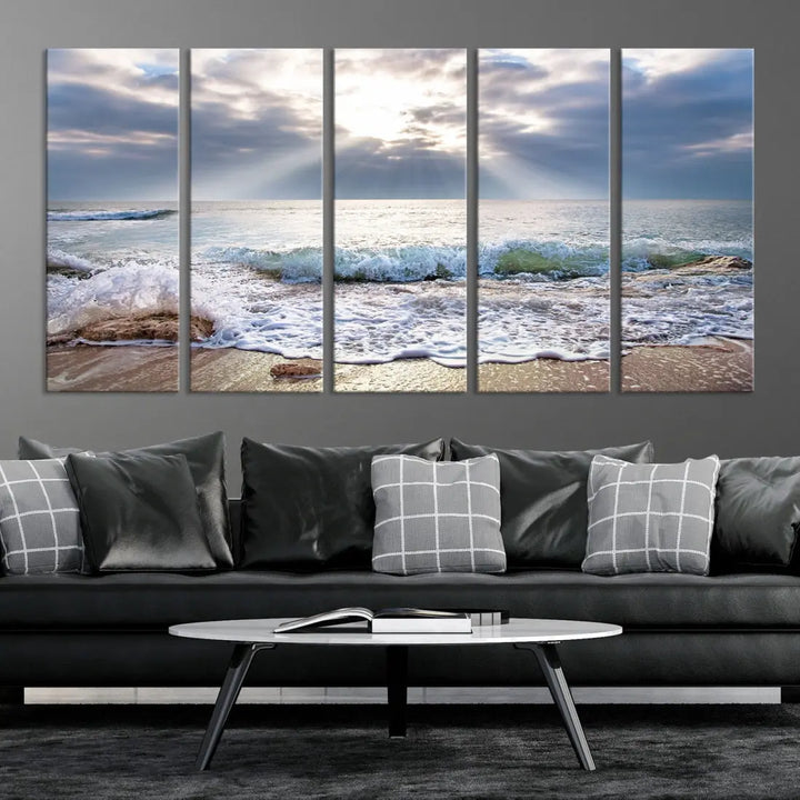 Coastal Beach Artwork Ocean Landscape Framed Canvas Wall Art Giclee Print