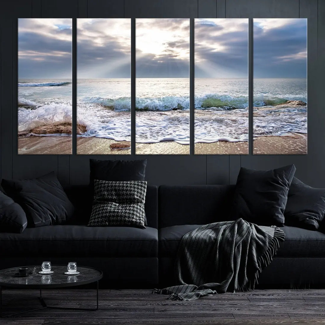 Coastal Beach Artwork Ocean Landscape Framed Canvas Wall Art Giclee Print