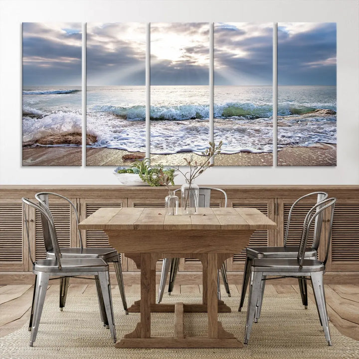 Coastal Beach Artwork Ocean Landscape Framed Canvas Wall Art Giclee Print