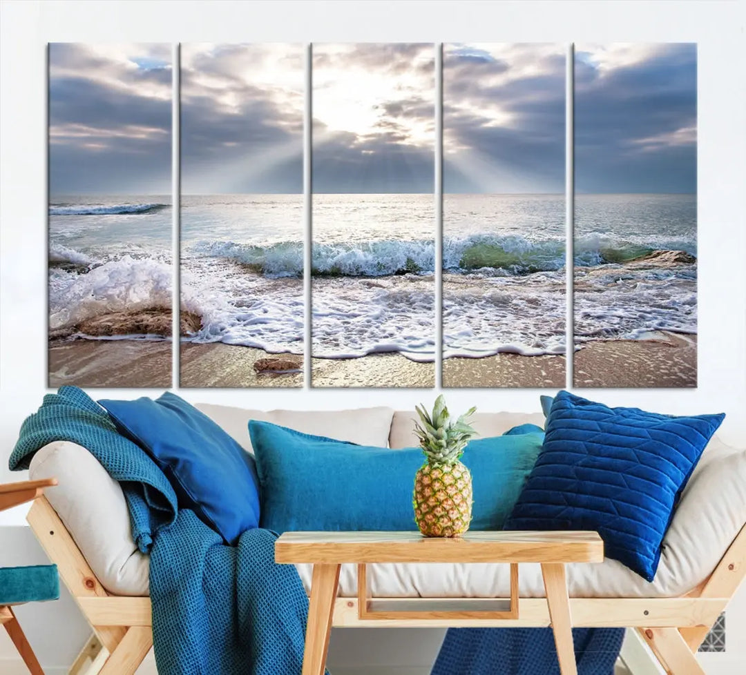 Coastal Beach Artwork Ocean Landscape Framed Canvas Wall Art Giclee Print