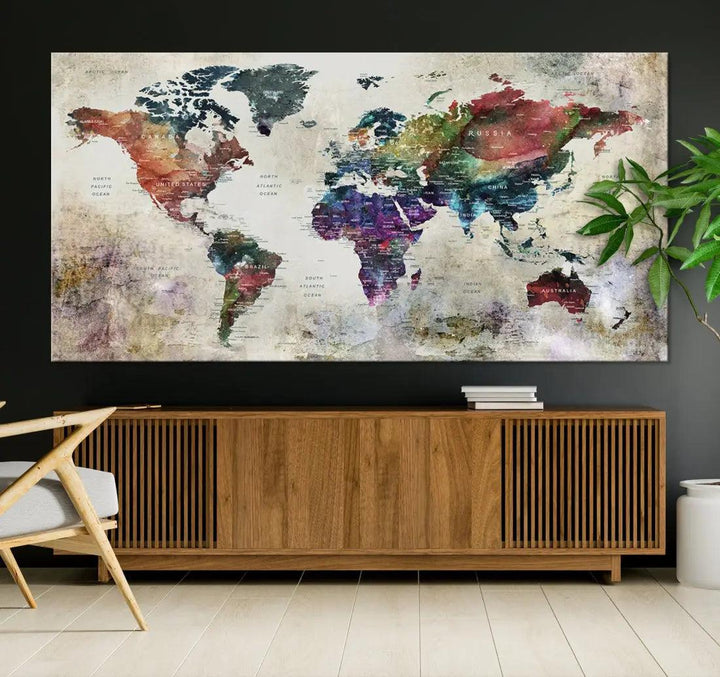 Colorful Large World Map Wall Art Canvas Print Ready to Hang