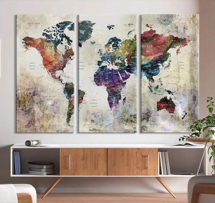 Colorful Large World Map Wall Art Canvas Print Ready to Hang