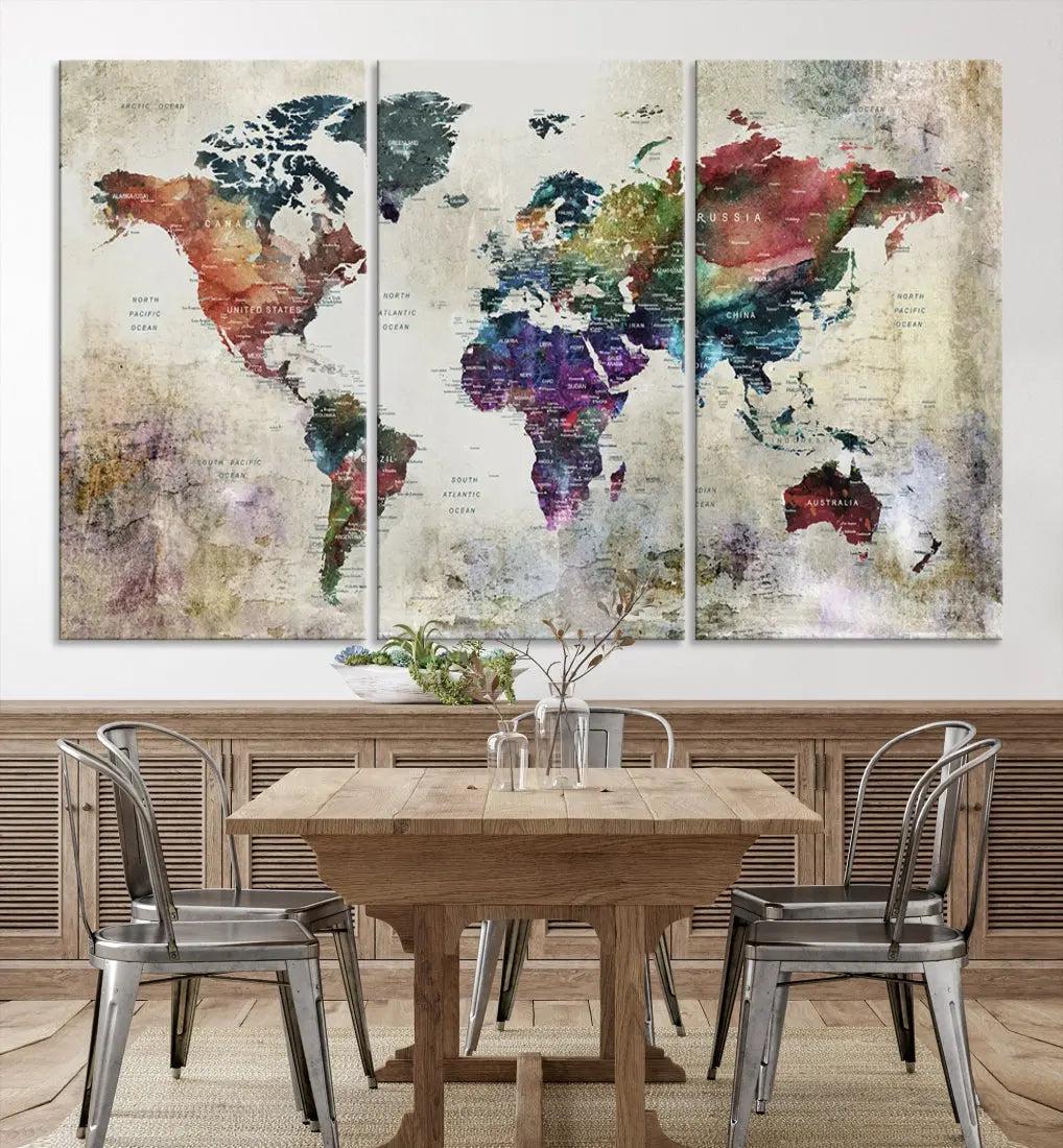 Colorful Large World Map Wall Art Canvas Print Ready to Hang