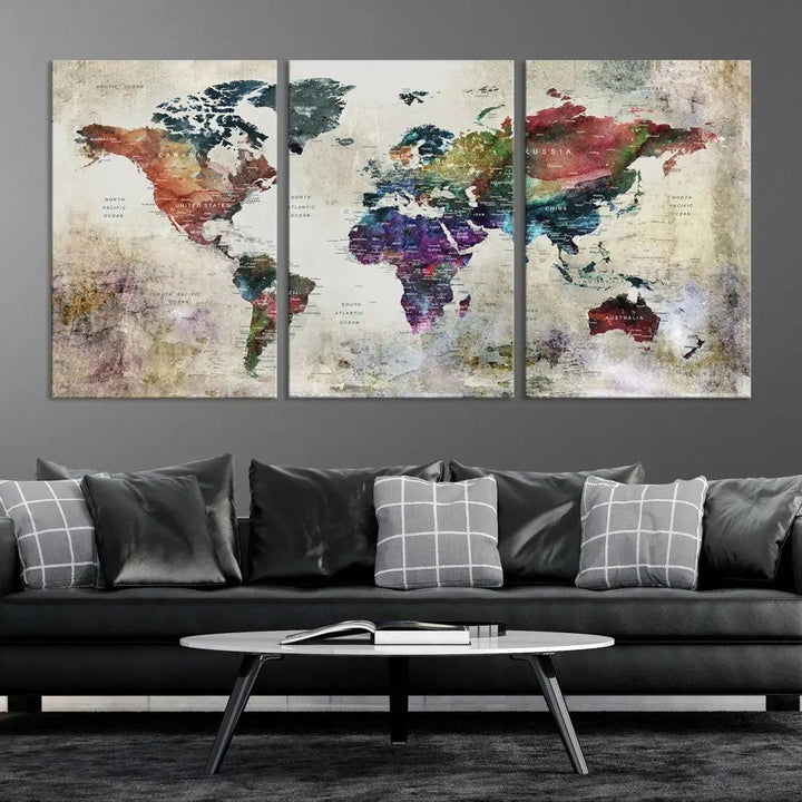 Colorful Large World Map Wall Art Canvas Print Ready to Hang