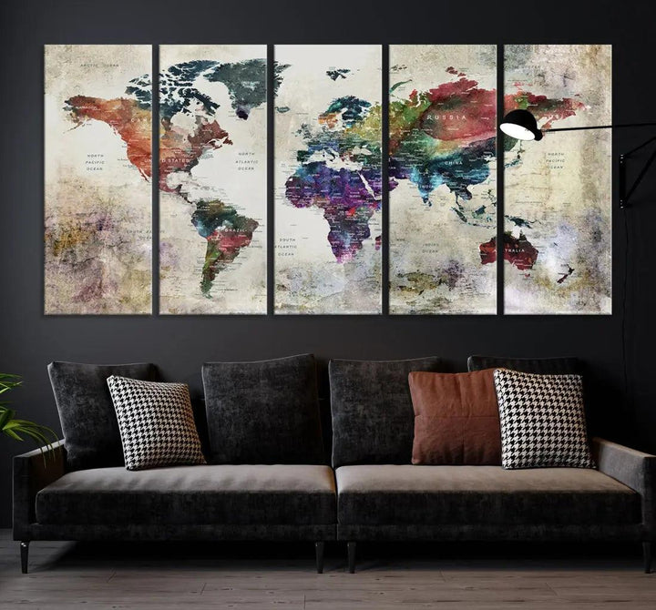 Colorful Large World Map Wall Art Canvas Print Ready to Hang