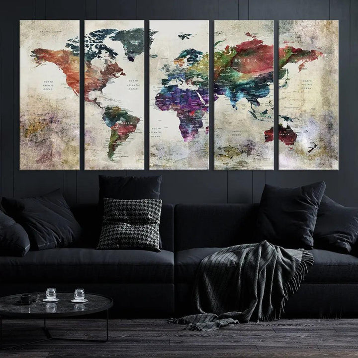 Colorful Large World Map Wall Art Canvas Print Ready to Hang