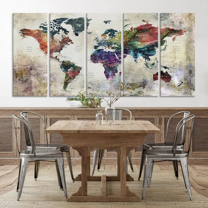 Colorful Large World Map Wall Art Canvas Print Ready to Hang