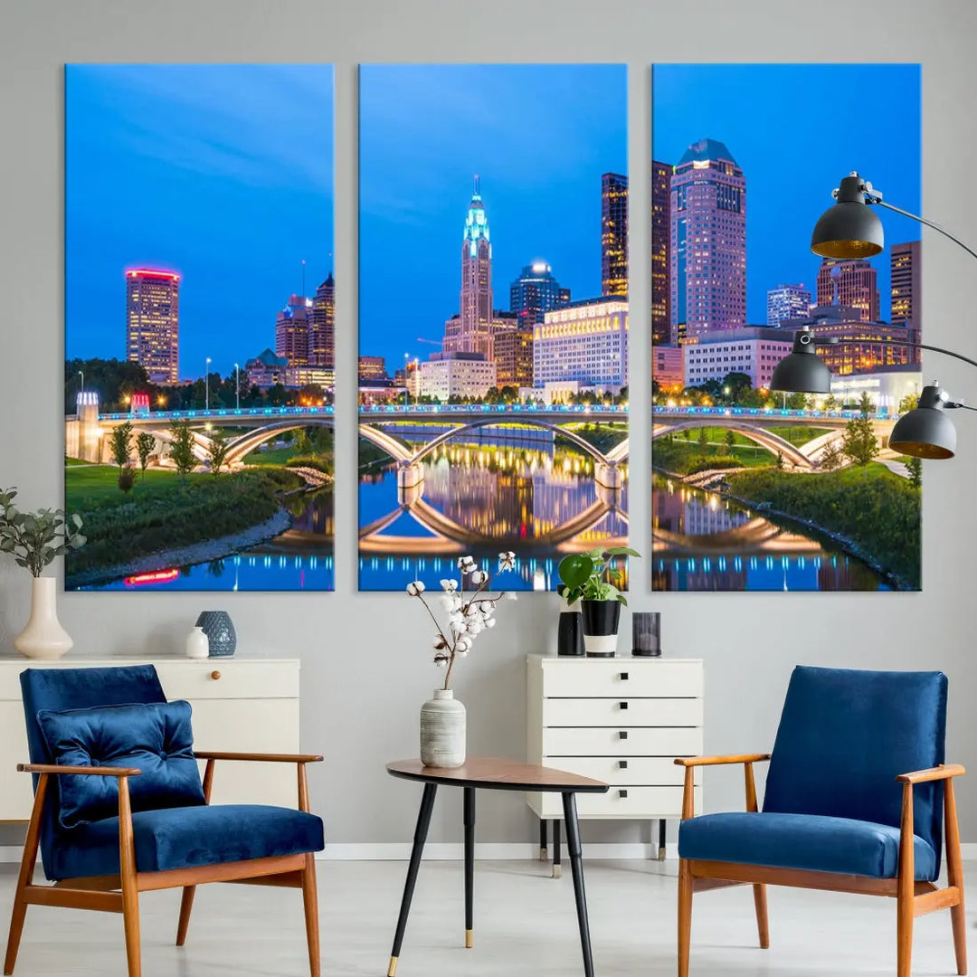 Columbus City Bridge Photo Print Columbus Skyline Cityscape Wall Art Canvas