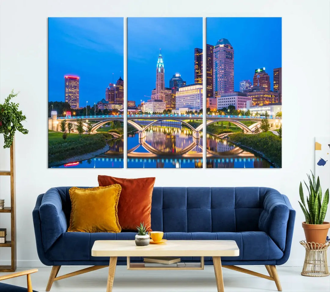 Columbus City Bridge Photo Print Columbus Skyline Cityscape Wall Art Canvas