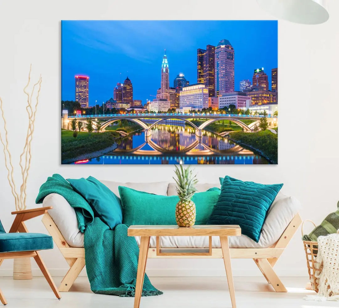 Columbus City Bridge Photo Print Columbus Skyline Cityscape Wall Art Canvas