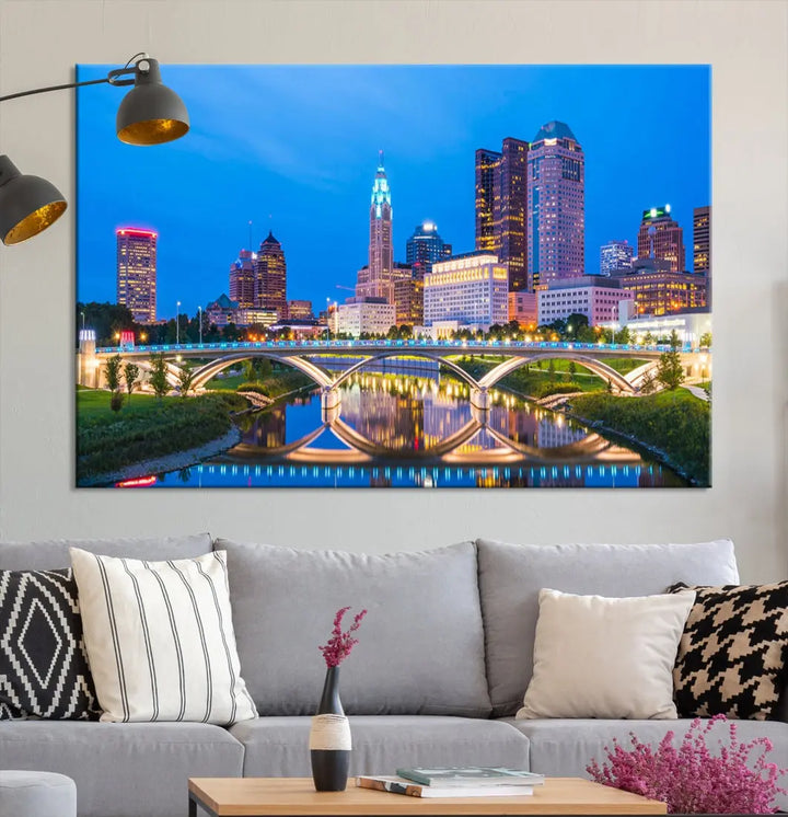 Columbus City Bridge Photo Print Columbus Skyline Cityscape Wall Art Canvas