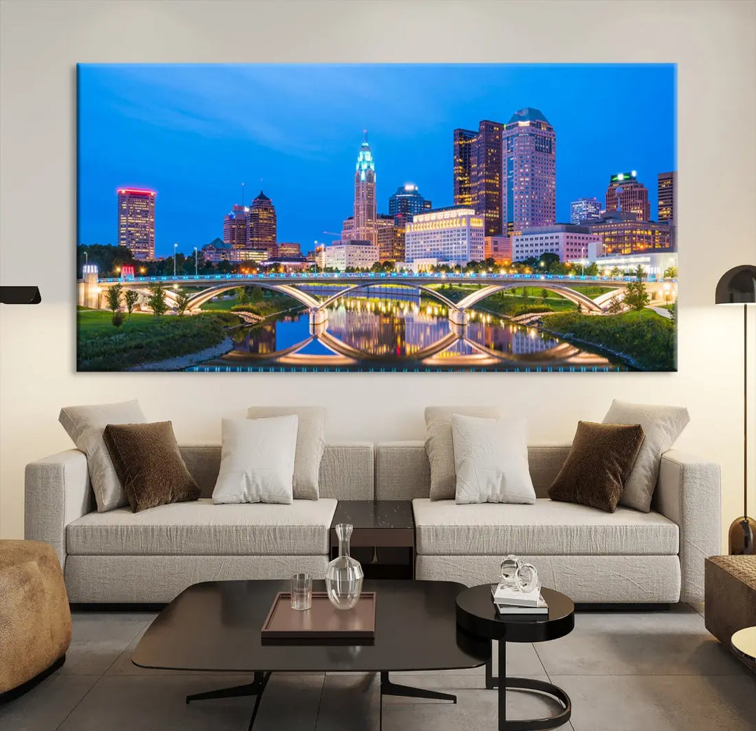 Columbus City Bridge Photo Print Columbus Skyline Cityscape Wall Art Canvas