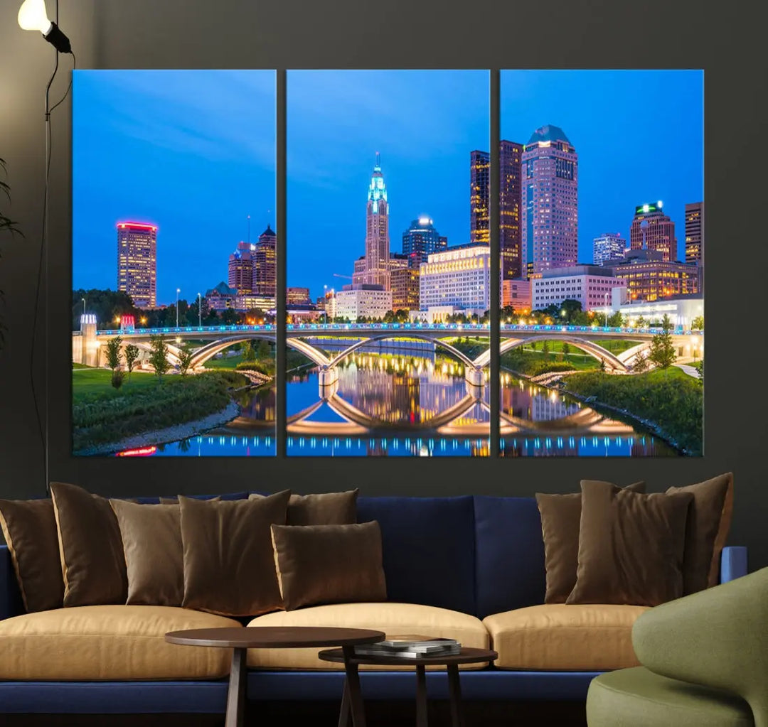 Columbus City Bridge Photo Print Columbus Skyline Cityscape Wall Art Canvas