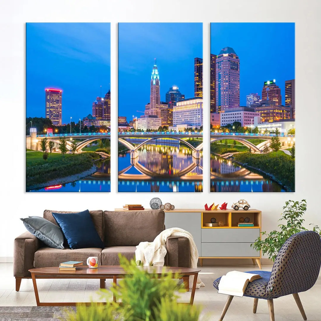 Columbus City Bridge Photo Print Columbus Skyline Cityscape Wall Art Canvas