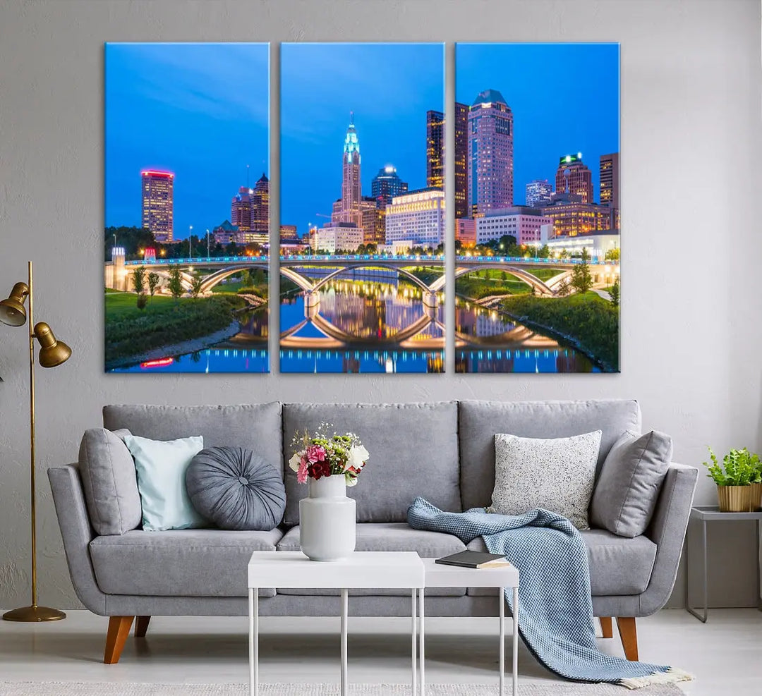 Columbus City Bridge Photo Print Columbus Skyline Cityscape Wall Art Canvas