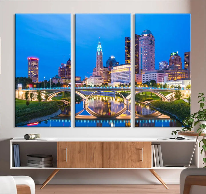 Columbus City Bridge Photo Print Columbus Skyline Cityscape Wall Art Canvas