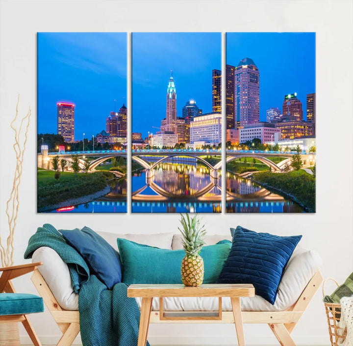 Columbus City Bridge Photo Print Columbus Skyline Cityscape Wall Art Canvas