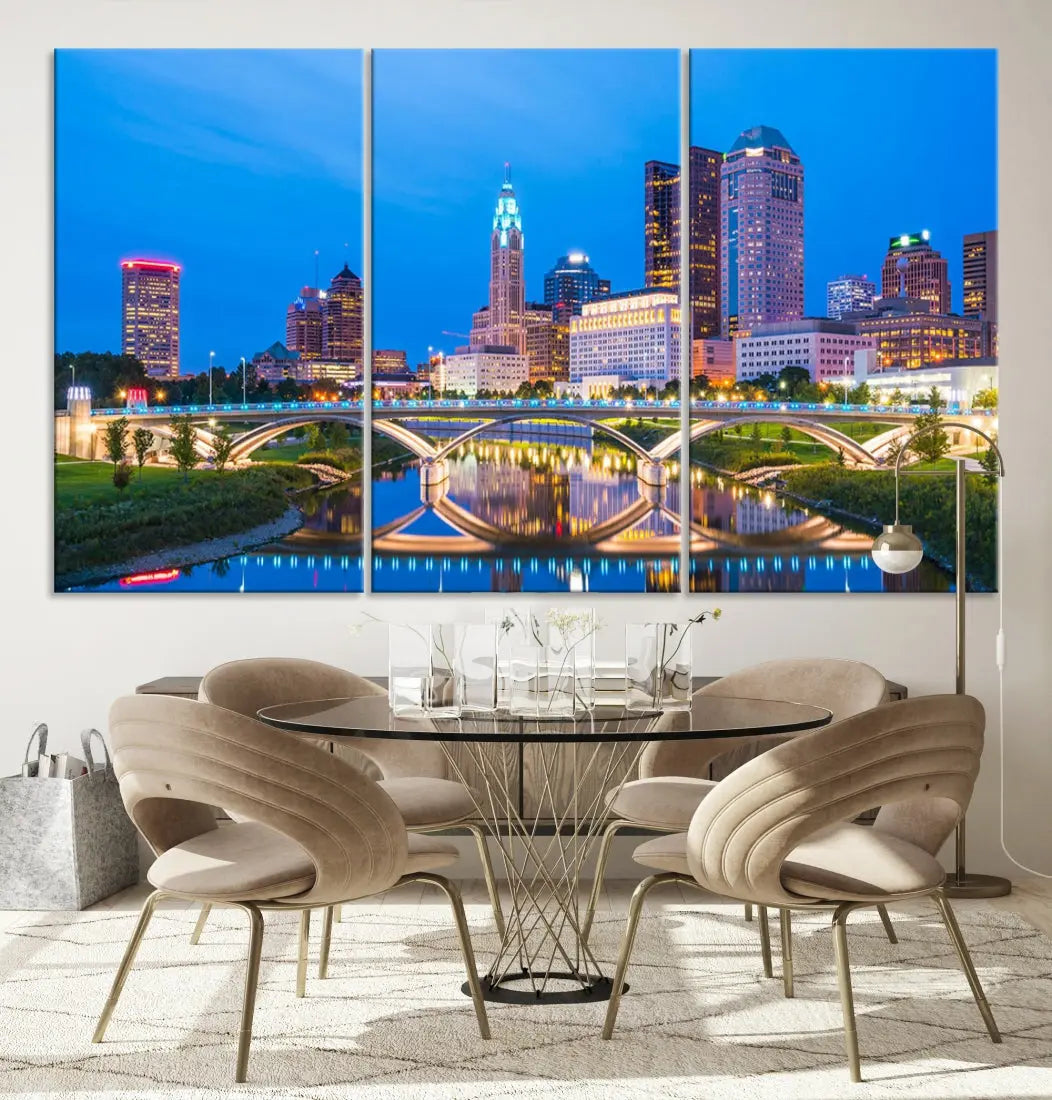 Columbus City Bridge Photo Print Columbus Skyline Cityscape Wall Art Canvas