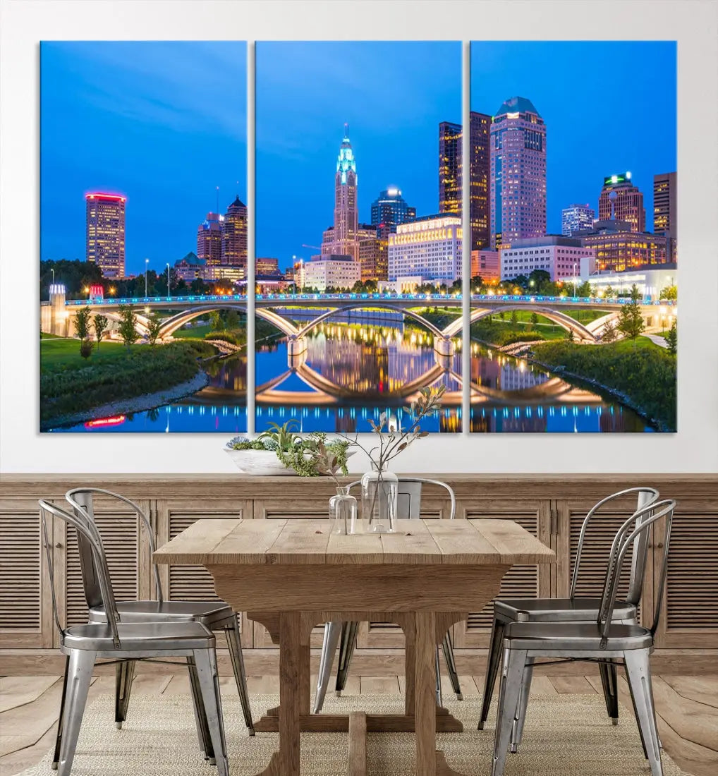 Columbus City Bridge Photo Print Columbus Skyline Cityscape Wall Art Canvas