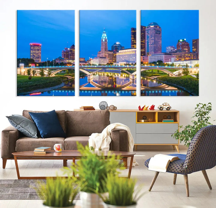 Columbus City Bridge Photo Print Columbus Skyline Cityscape Wall Art Canvas