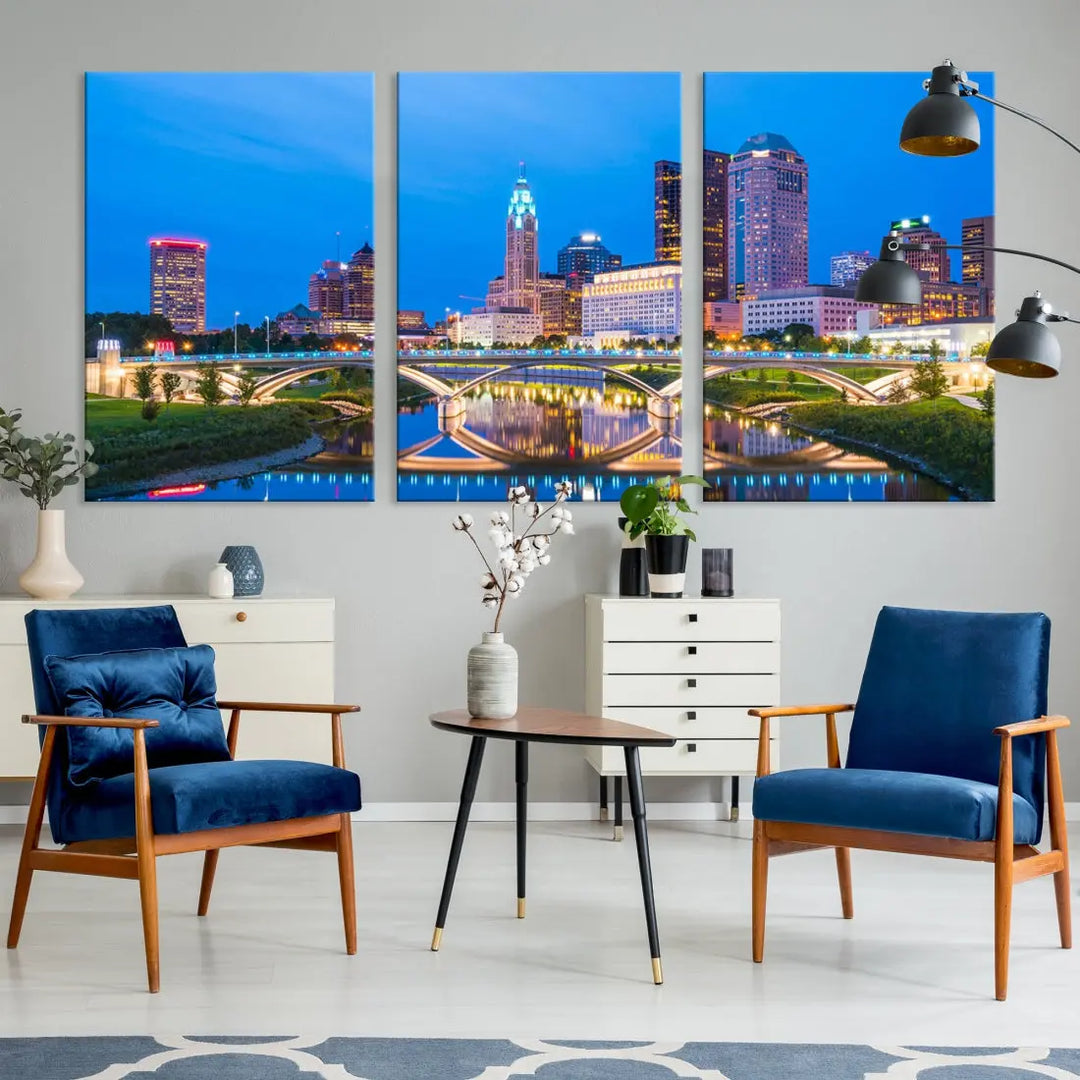 Columbus City Bridge Photo Print Columbus Skyline Cityscape Wall Art Canvas