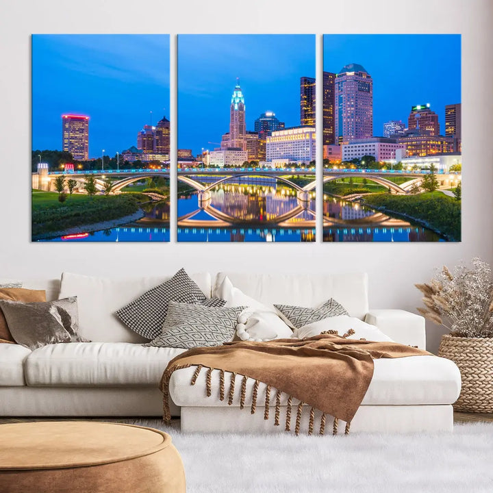 Columbus City Bridge Photo Print Columbus Skyline Cityscape Wall Art Canvas