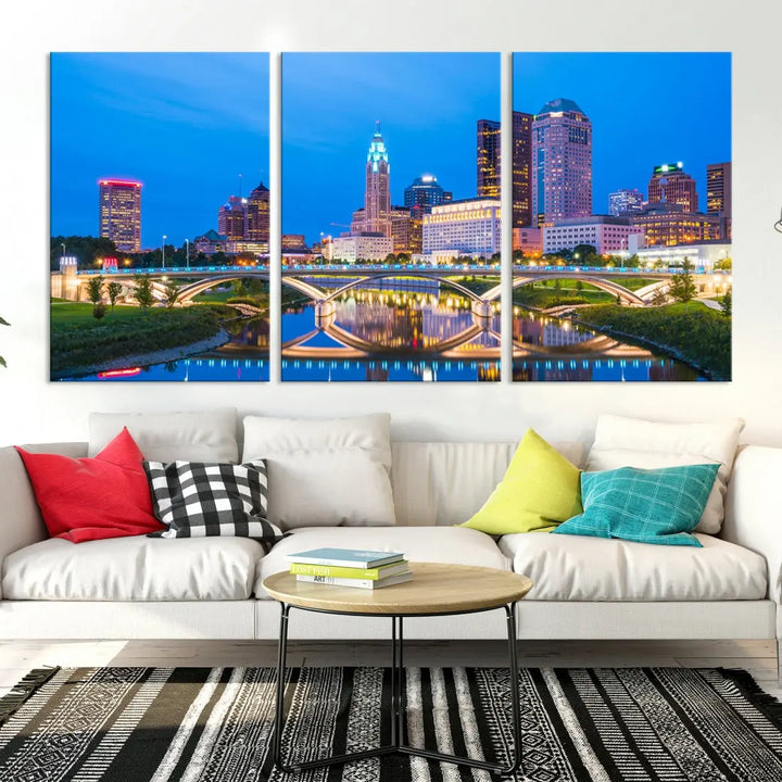 Columbus City Bridge Photo Print Columbus Skyline Cityscape Wall Art Canvas