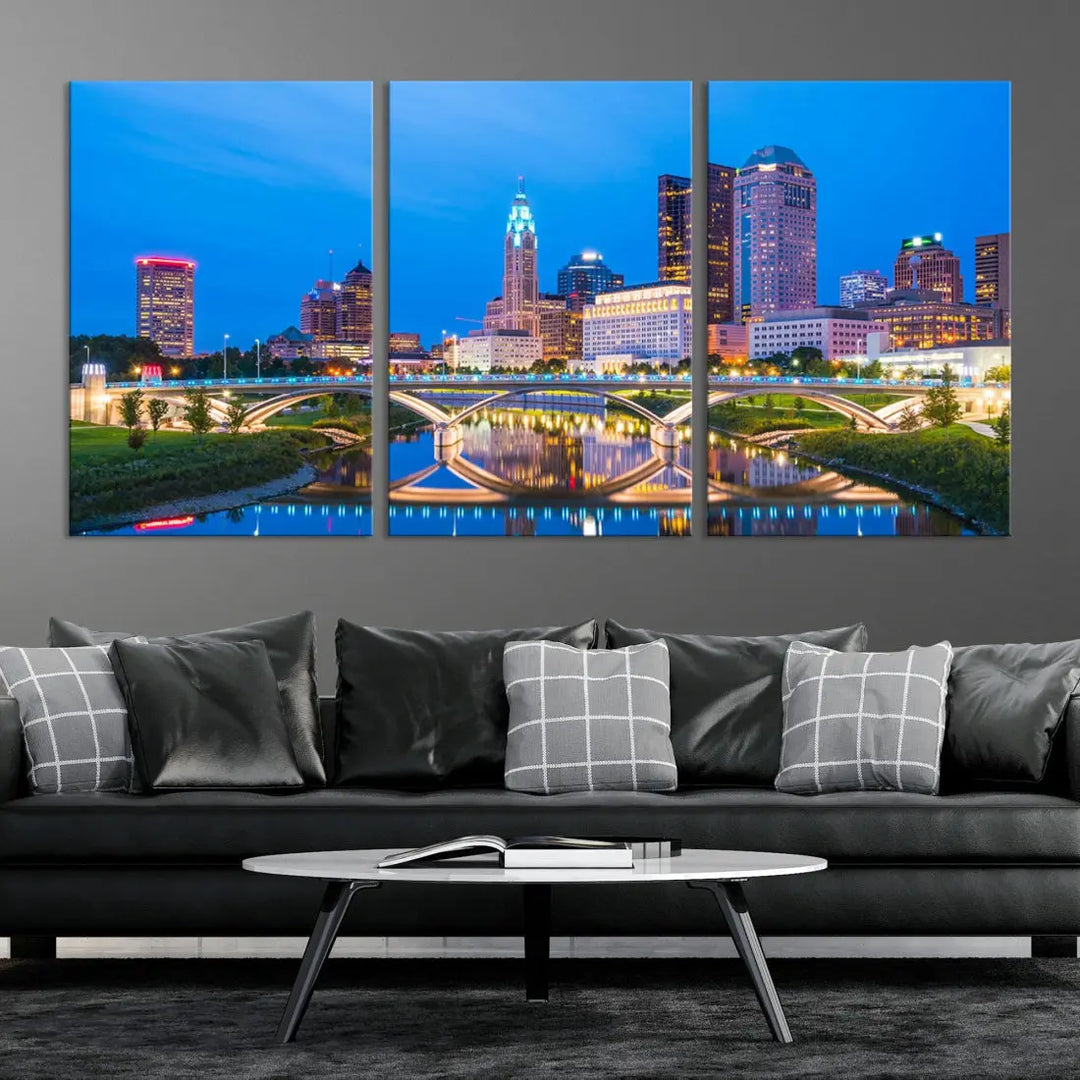 Columbus City Bridge Photo Print Columbus Skyline Cityscape Wall Art Canvas