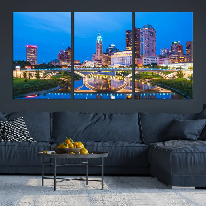 Columbus City Bridge Photo Print Columbus Skyline Cityscape Wall Art Canvas