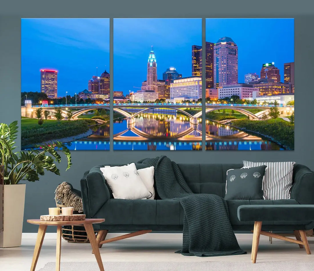 Columbus City Bridge Photo Print Columbus Skyline Cityscape Wall Art Canvas