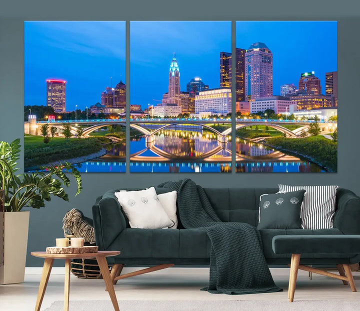 Columbus City Bridge Photo Print Columbus Skyline Cityscape Wall Art Canvas