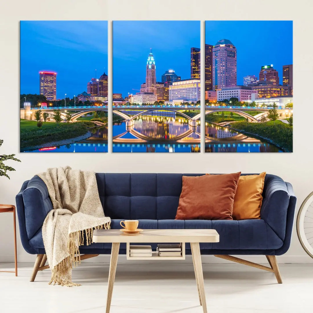 Columbus City Bridge Photo Print Columbus Skyline Cityscape Wall Art Canvas